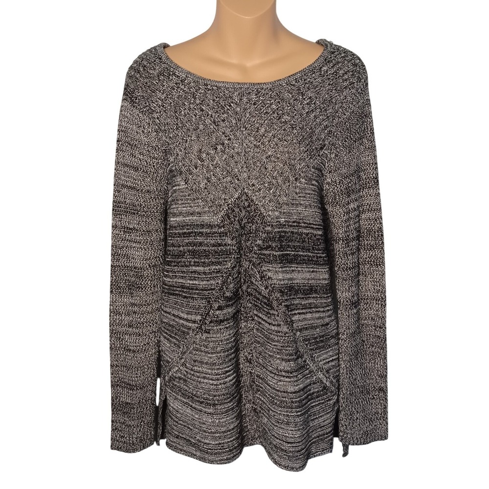 Dana Buchman Womens Medium Black White Marled Knit Boat Neck Sweater Long Sleeve